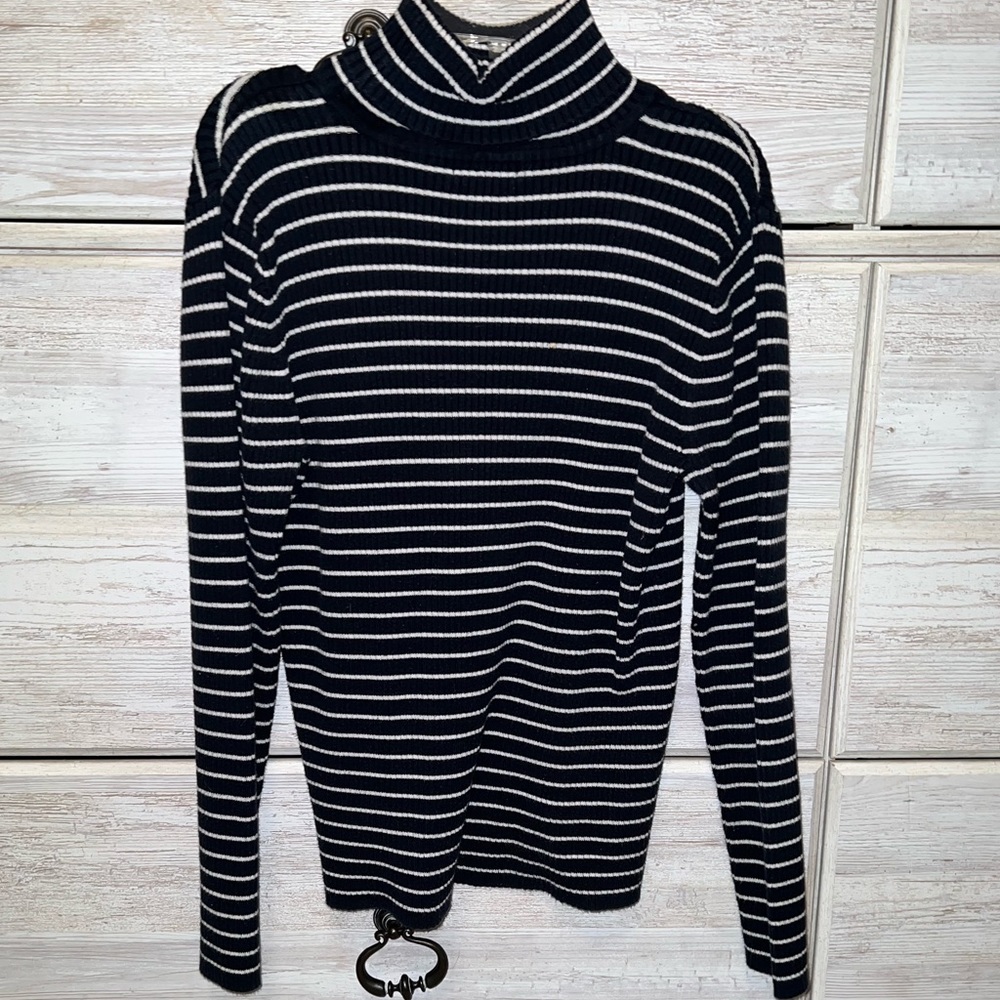 navy blue and white striped turtle neck, Large